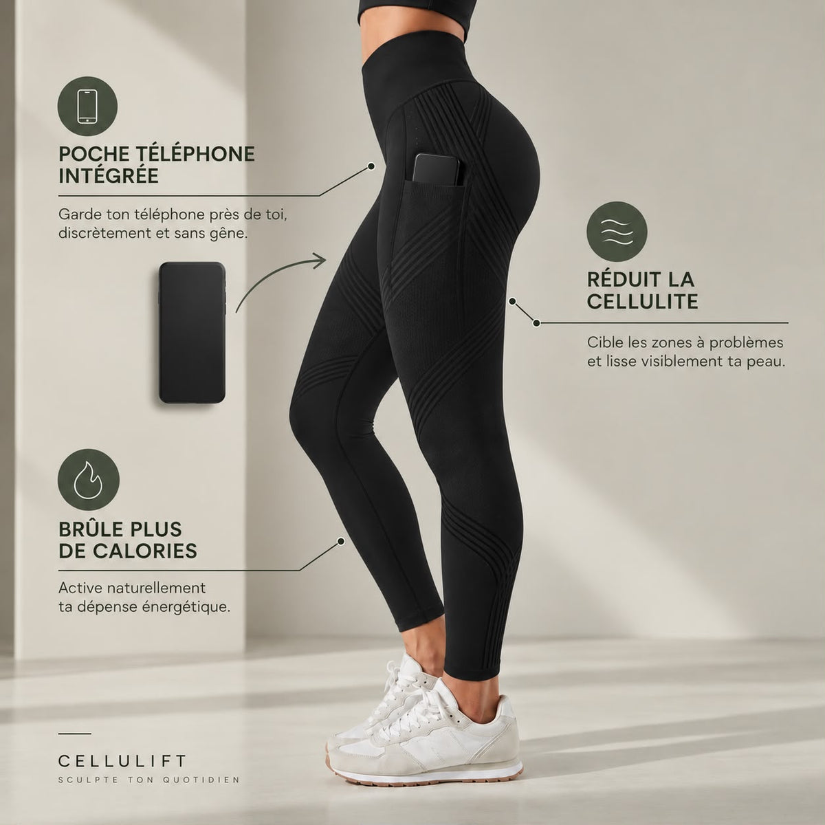 Cellulift — Legging 3D avec Poche Téléphone